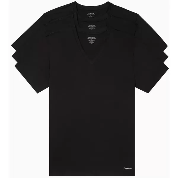 Calvin Klein Mens Cotton Classics 3Pack Undershirts3 Black  Vneck