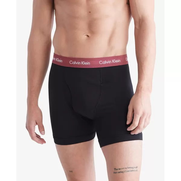 Calvin Klein Mens Cotton Stretch 3Pack Boxer BriefBlack Bodies W Grey Heather  Silver Birch  Raspberry Blush