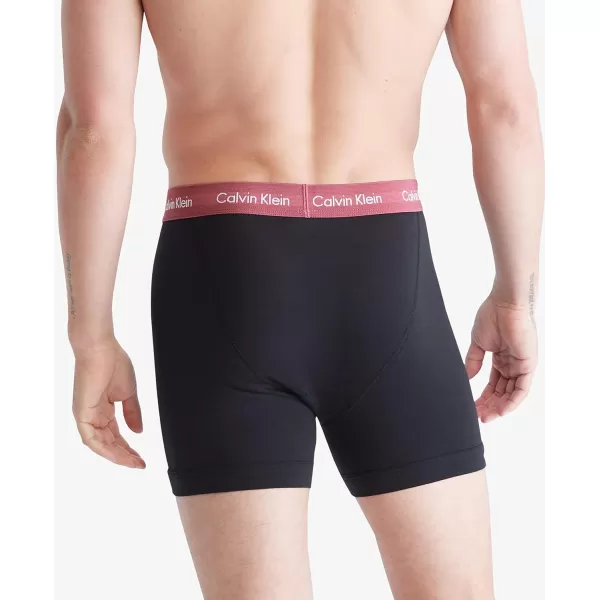 Calvin Klein Mens Cotton Stretch 3Pack Boxer BriefBlack Bodies W Grey Heather  Silver Birch  Raspberry Blush