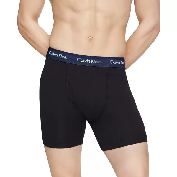 Calvin Klein Mens Cotton Stretch 3Pack Boxer BriefBlack Bodies W Shoreline  Clay  Travertine