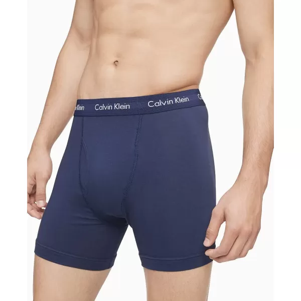 Calvin Klein Mens Cotton Stretch 3Pack Boxer BriefCobalt WaterBlackNavy