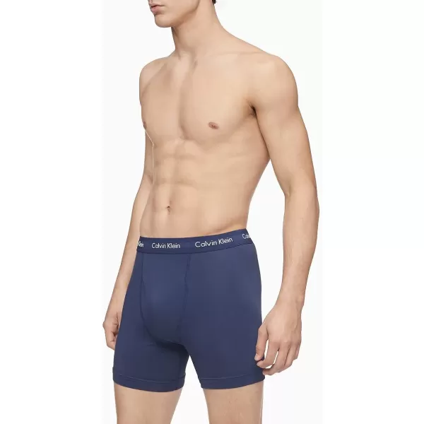 Calvin Klein Mens Cotton Stretch 3Pack Boxer BriefCobalt WaterBlackNavy