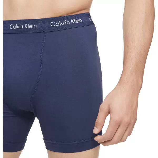 Calvin Klein Mens Cotton Stretch 3Pack Boxer BriefCobalt WaterBlackNavy