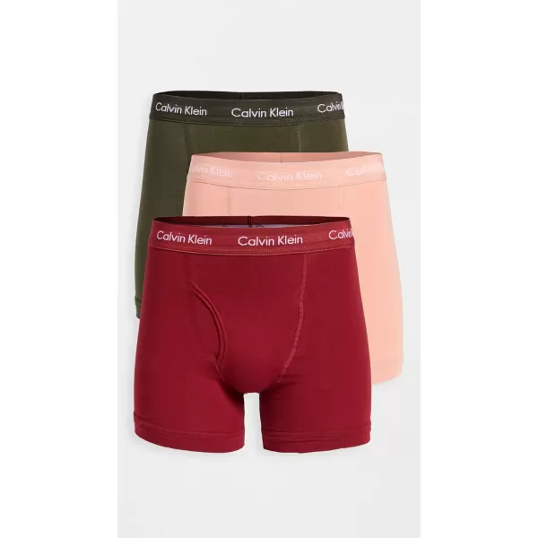 Calvin Klein Mens Cotton Stretch 3Pack Boxer BriefOliveGentleRed Carpet