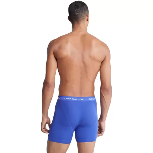 Calvin Klein Mens Cotton Stretch 3Pack Boxer BriefSpellboundWhiteBlue Atoll