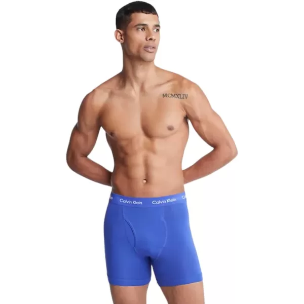 Calvin Klein Mens Cotton Stretch 3Pack Boxer BriefSpellboundWhiteBlue Atoll