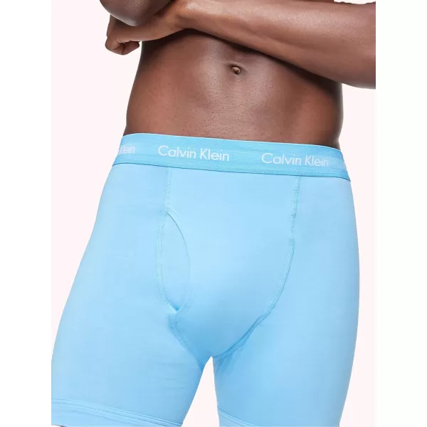 Calvin Klein Mens Cotton Stretch 3Pack Boxer BriefStorm Cloud  Storm Heather  Signature Blue