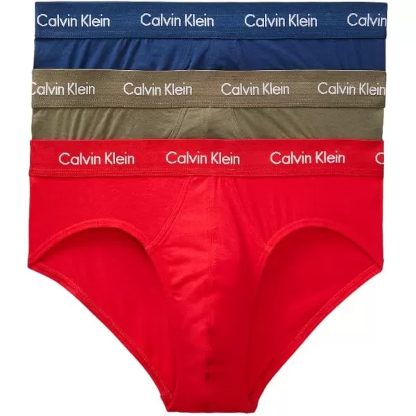 Calvin Klein Mens Cotton Stretch 3Pack Hip BriefAspen Berry Sangria Lake Crest Blue