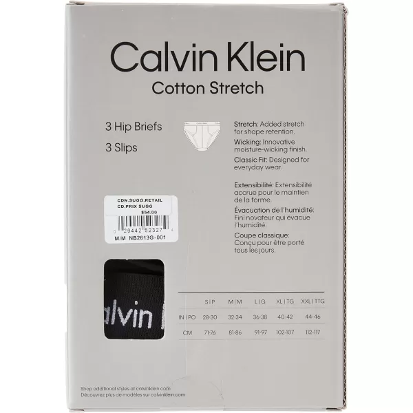 Calvin Klein Mens Cotton Stretch 3Pack Hip BriefBlack