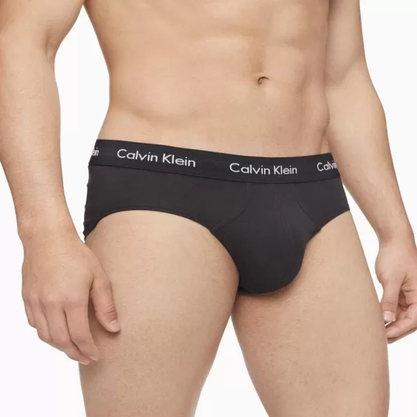 Calvin Klein Mens Cotton Stretch 3Pack Hip BriefBlack Blue Shadow Cobalt Water