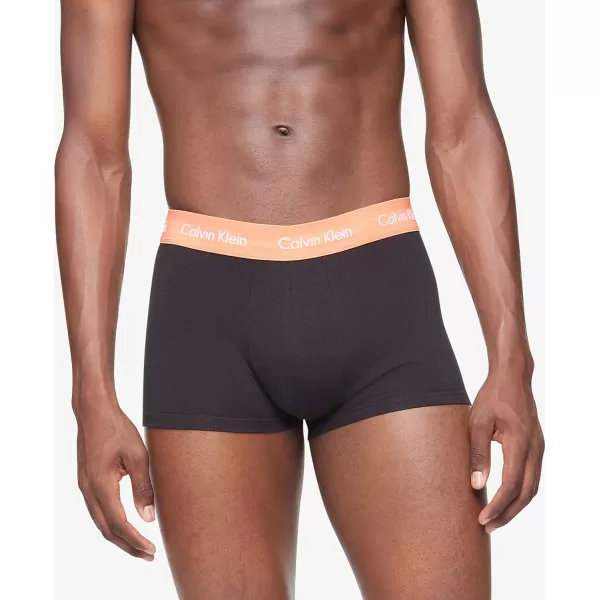 Calvin Klein Mens Cotton Stretch Low Rise TrunksBlack Bodies W Work Blue Ocean Hue Turned Mango Wbs