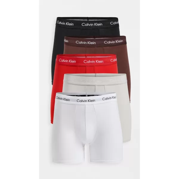 Calvin Klein Underwear Mens Cotton Stretch 5Pack Boxer BriefRougeMahoganyWhiteLunarBlk