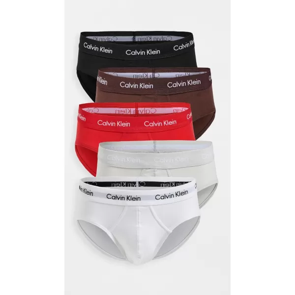 Calvin Klein Underwear Mens Cotton Stretch 5Pack Hip BriefRougeMahoganyWhiteLunarBlk