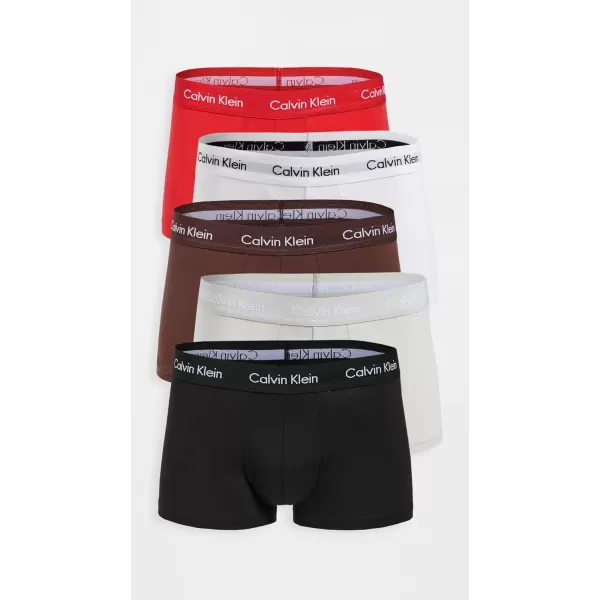 Calvin Klein Underwear Mens Cotton Stretch 5Pack Low Rise TrunkRougeMahoganyWhiteLunarBlk