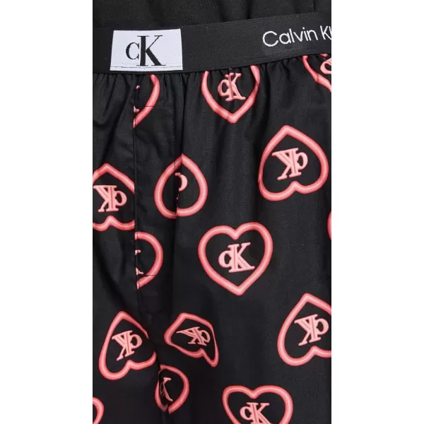 Calvin Klein Underwear Womens 1996 Wovens Cotton Traditional BoxersNeon Hearts Repeat Poppy Red