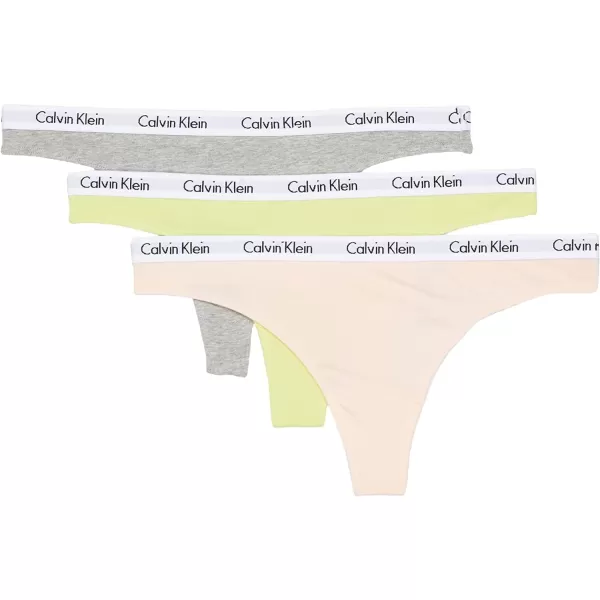 Calvin Klein Womens Carousel Logo Cotton Stretch Thong Panties MultipackCoral CorsageCyber GreenGrey Heather