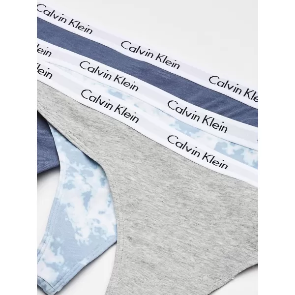 Calvin Klein Womens Carousel Logo Cotton Thong Multipack Panty3 Gry HtrScorched DnmMorongo Clouds Blue Fog