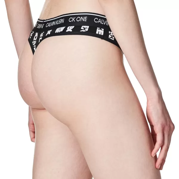 Calvin Klein Womens Ck One Cotton Thong PantyOne Logo Stripe Black