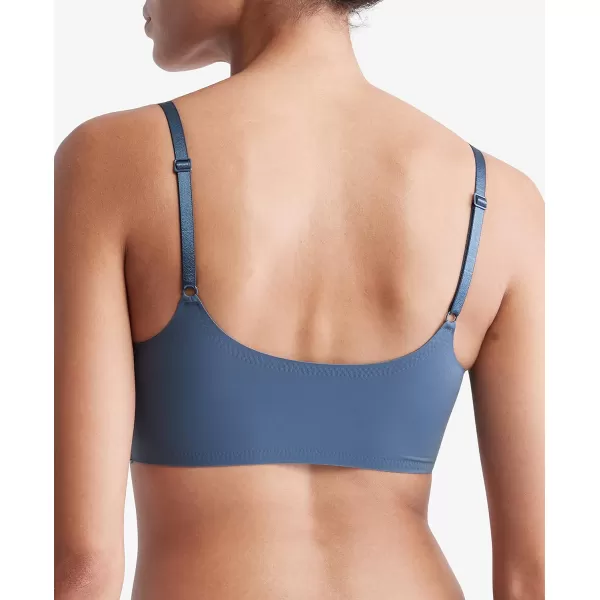 Calvin Klein Womens Invisibles Comfort Seamless Adjustable Skinny Strap Bralette BraBlue Edge