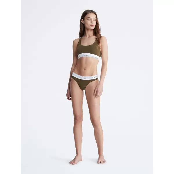 Calvin Klein Womens Modern Cotton Stretch Thong PantiesDark Olive