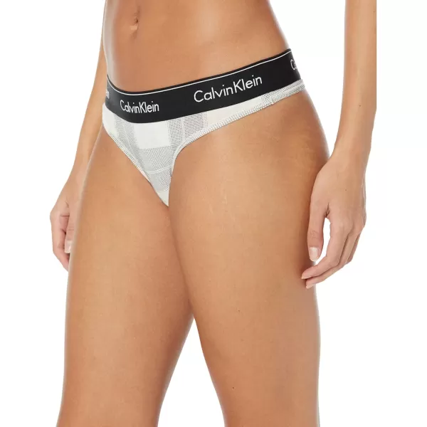 Calvin Klein Womens Modern Cotton Stretch Thong PantiesTextured Plaid Oatmeal