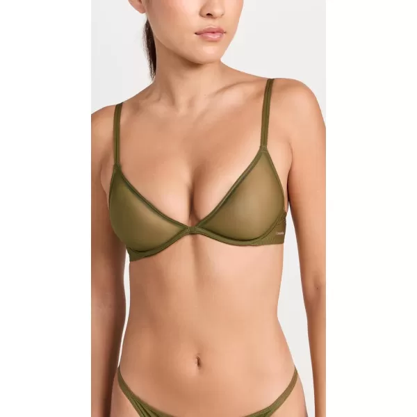 Calvin Klein Womens Sheer Marquisette Unlined Plunge BraDark Olive