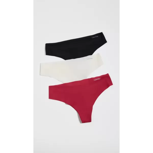 Calvin Klein underwear Womens Invisibles 3 Pack ThongRed Bud Vanilla Ice Black