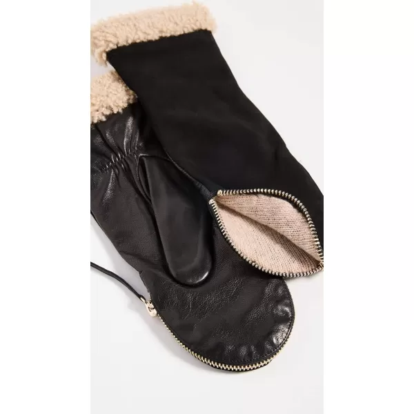 Carolina Amato Womens Shearling Cuff MittensBlackNatural