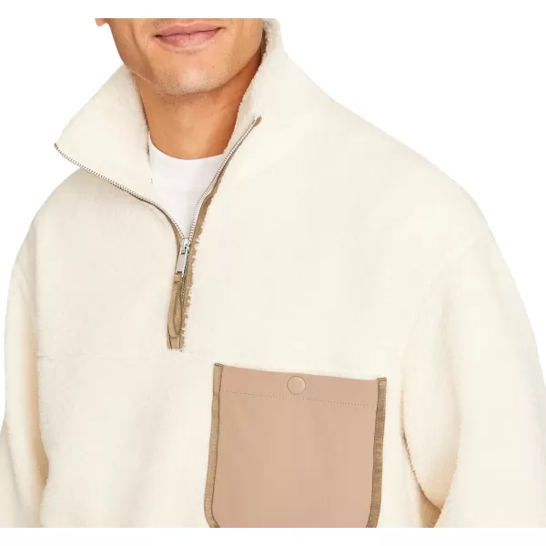 Club Monaco Mens Sherpa Fleece Quarter ZipAntique WhiteBlanc