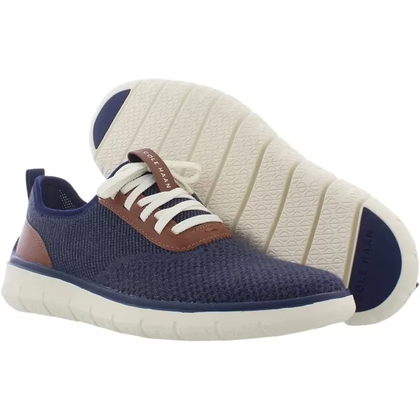 Cole Haan Mens Generation Zerogrand Stitchlite SneakerMarine BlueGray Pinstripe KnitCh British TanIvory