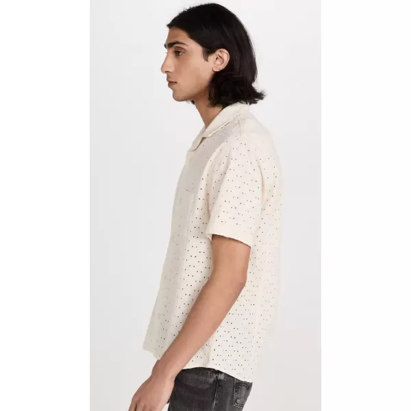 Corridor Mens Floral Eyelet Short Sleeve ShirtNatural