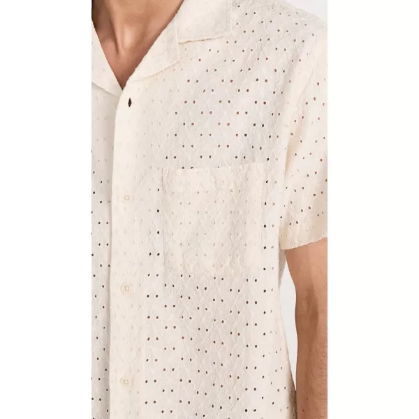 Corridor Mens Floral Eyelet Short Sleeve ShirtNatural