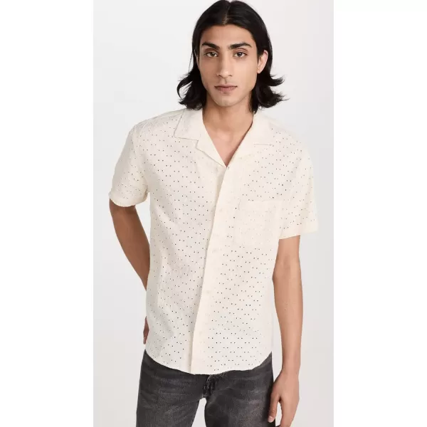 Corridor Mens Floral Eyelet Short Sleeve ShirtNatural