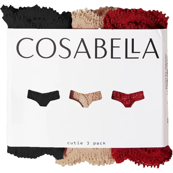 Cosabella Womens Never Say Never Cutie 3 Pack Low Rise ThongsSindoor RedBlackSette