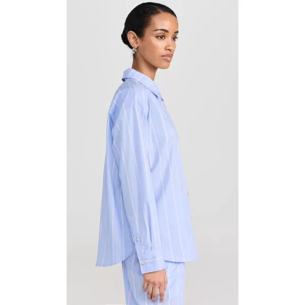 DONNI Womens The Stripe Pop ShirtTomato Pinstripe