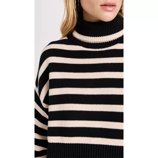 Denimist Womens Cropped Sailor Stripe Turtleneck SweaterBlack W Tan Stripe