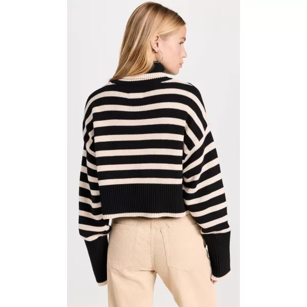 Denimist Womens Cropped Sailor Stripe Turtleneck SweaterBlack W Tan Stripe