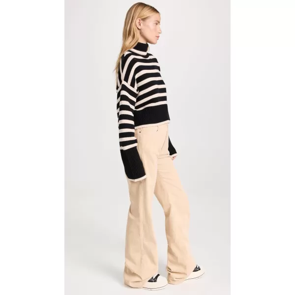 Denimist Womens Cropped Sailor Stripe Turtleneck SweaterBlack W Tan Stripe