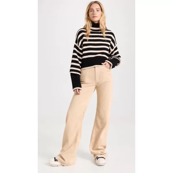 Denimist Womens Cropped Sailor Stripe Turtleneck SweaterBlack W Tan Stripe