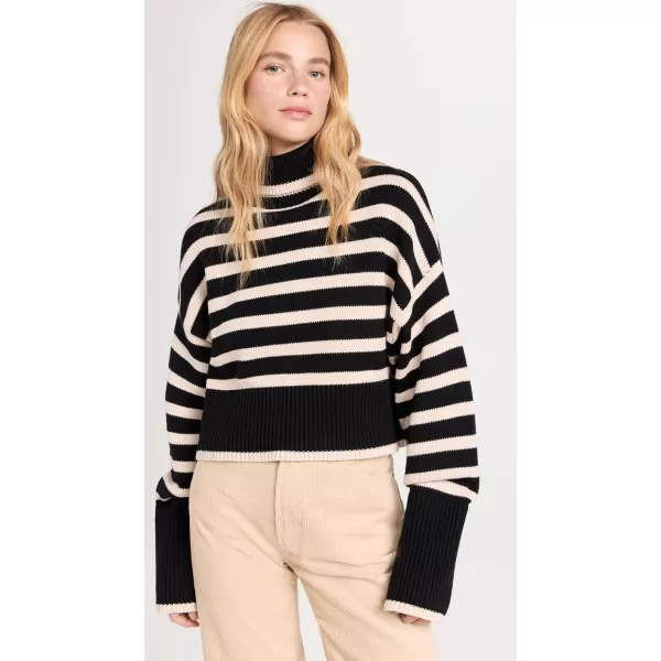 Denimist Womens Cropped Sailor Stripe Turtleneck SweaterBlack W Tan Stripe