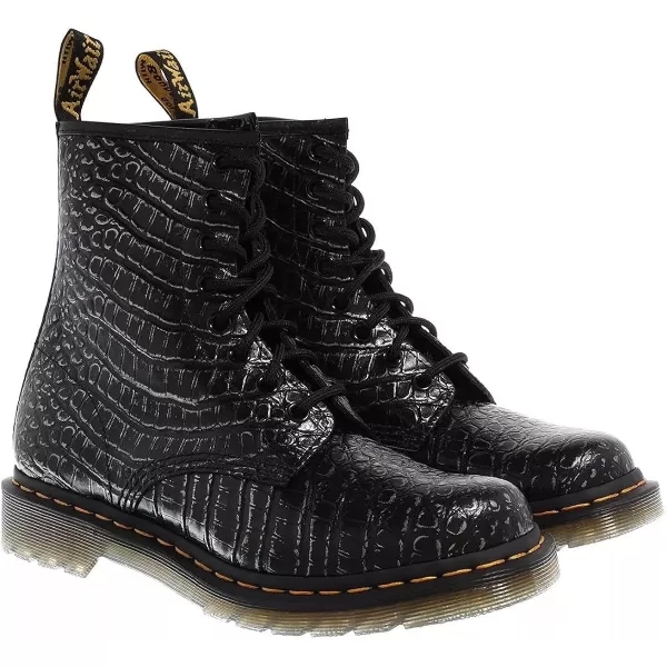 Dr Martens 1490 10Eye Leather Boot for Men and WomenGunmetal Wild Croc Emboss