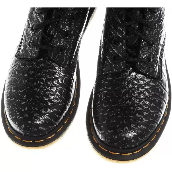 Dr Martens 1490 10Eye Leather Boot for Men and WomenGunmetal Wild Croc Emboss