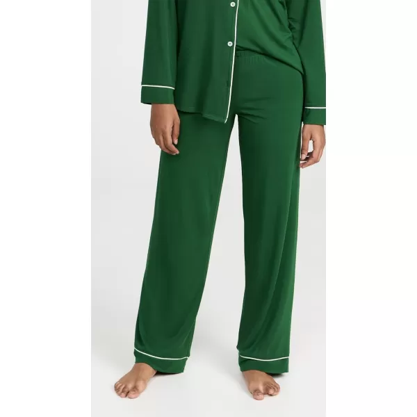 Eberjey Gisele Classic Womens Pajama Set  Long Sleeve Shirt  Long PantsForest GreenIvory