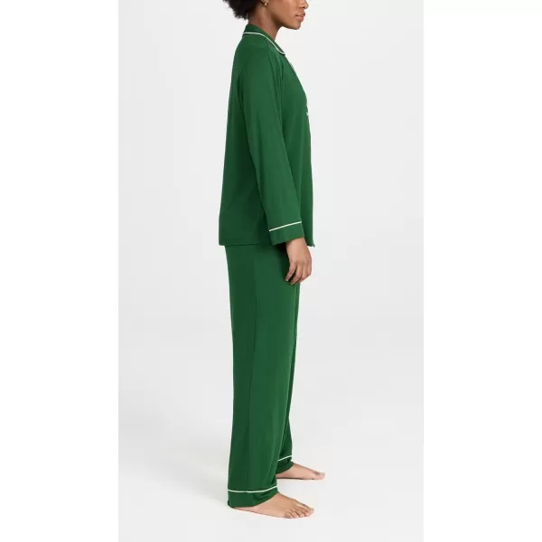 Eberjey Gisele Classic Womens Pajama Set  Long Sleeve Shirt  Long PantsForest GreenIvory