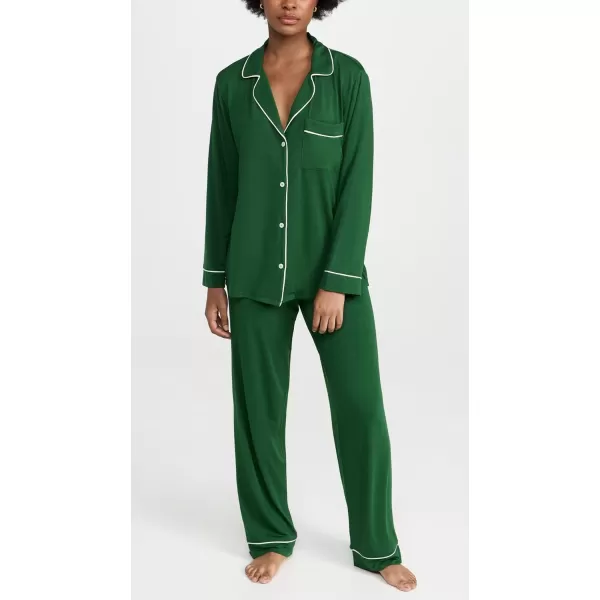 Eberjey Gisele Classic Womens Pajama Set  Long Sleeve Shirt  Long PantsForest GreenIvory