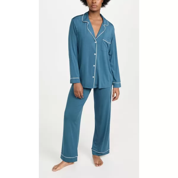 Eberjey Gisele Classic Womens Pajama Set  Long Sleeve Shirt  Long PantsHeritage BlueIvory