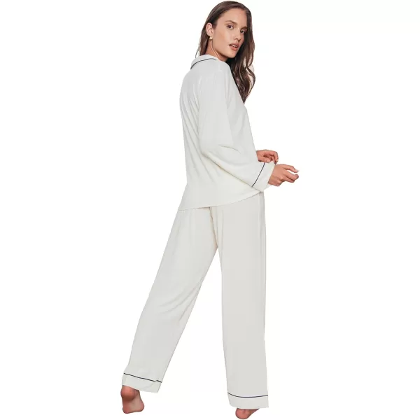 Eberjey Gisele Classic Womens Pajama Set  Long Sleeve Shirt  Long PantsIvoryNavy