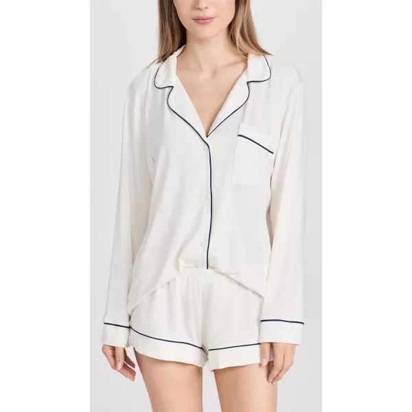 Eberjey Gisele Classic Womens Pajama Set  Long Sleeve Shirt  ShortsIvoryNavy