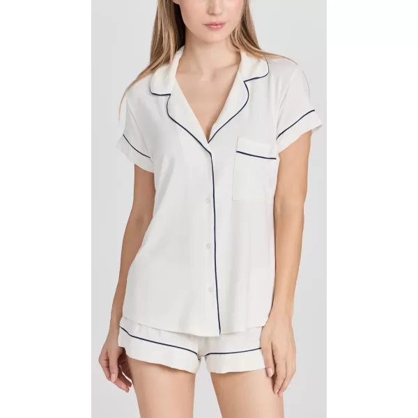 Eberjey Gisele Classic Womens Pajama Set  Short Sleeve Button Down Shirt w Front Pocket Shorts w Elastic WaistIvoryNavy