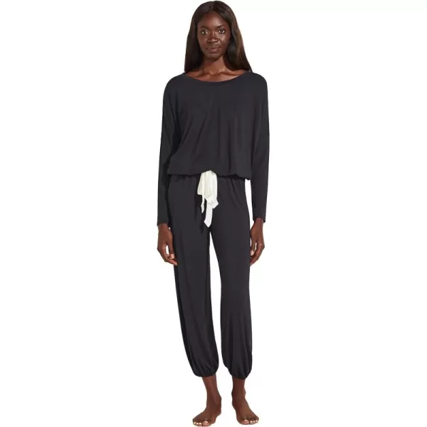 Eberjey Gisele Modal Womens Pajama Slouchy Set  Long Sleeve Top w Scoop NecklineBlackIvory